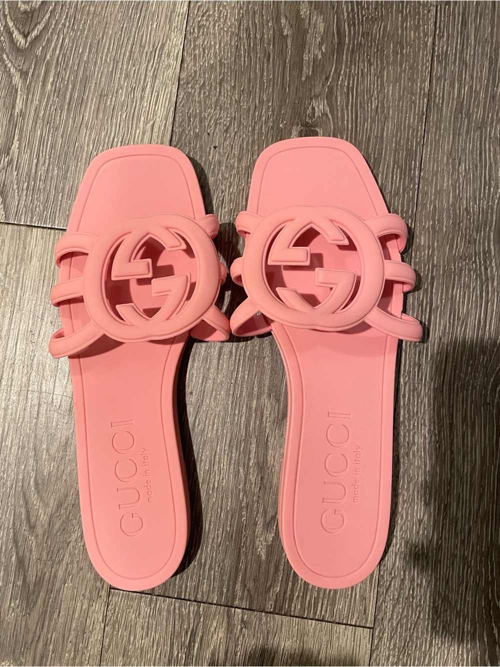 Gucci Pink GG Rubber Slide Sandals